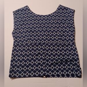 Anthropologie Navy and White Patterned Crop Top